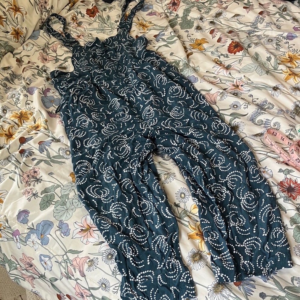 Maeve Teal and White Jumpsuit